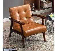HomeMiYN fauteuil Salon Vintage en Cuir et Bois Massif, Rembourrage Épais et Dossier Ergonomique pour Salon, Chambre, Café, Bureau Caramel