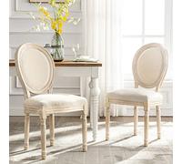 HomeMiYN Lot de 2 Chaise Medaillon, Chaise de Salle à Manger Bois de Style Louis-XVI en Tissu Lin,Françaises Vintage Ovale Classique Assise rembourrée pour Chambre, Salon, Restaurant - Beige