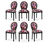 HomeMiYN Lot de 6 Chaise Medaillon, Chaise de Salle à Manger Bois de Style Louis-XVI en Tissu Lin,Françaises Vintage Ovale Classique Assise rembourrée pour Chambre, Salon, Restaurant -Rouge