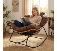 HomeMiYN Papasan Chaise à Bascule d' avec Coussin rembourré, Structure en Métal, Salon intérieur surdimensionné en rotin et Osier, adapté au Salon, au Balcon et à la Chambre.Tissu Technique,Marron