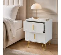HomeMiYN Petit Table de Chevet, Appoint avec 2 Tiroirs, Blanc