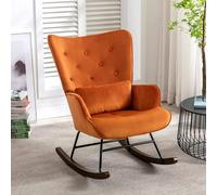 HomeMiYN Rocking Chair Confortable en Velours Rembourré avec Support Lombaire, Fauteuil à Bascule Allaitement Scandinave, Chaise à Bascule pour Salon, Chambre, Balcon, Chambre Bébé, Nursery - Caramel