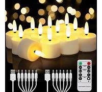 Homemory Lot de 12 bougies chauffe-plat rechargeables sans flamme avec minuterie à distance - Bougies chauffe-plat LED à piles, scintillement réaliste pour la maison, les vacances, les centres de