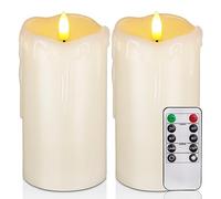 Homemory Lot de 2 bougies électriques réalistes sans flamme fondues à piles avec télécommande minuteur Ivoire 7,6 x 15,2 cm