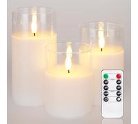 Homemory Lot de 3 bougies sans flamme en verre transparent à piles avec télécommande et minuterie, 12,7 x 15,2 cm