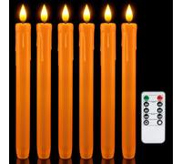 Homemory Lot de 6 bougies coniques sans flamme orange avec télécommande, minuteur, variateur d'intensité, bougies à piles avec lumière vacillante, bougies de fenêtre LED en plastique, pour décoration