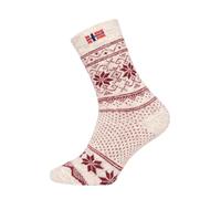 HomeOfSocks Une paire de chaussettes 80 % laine avec drapeau norvégien et design scandinave, Écru/bordeaux, 43-46
