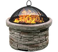 Homeology Fireology Samui Brasero et barbecue avec finition en pierre écologique Beige majestueux