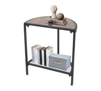 HOMEONENIC Petite table d'appoint avec étagère en métal - Moderne - Design demi-lune - 48 x 26,5 x 50 cm - Noir + noyer - Table basse à 2 étages pour salon, chambre à coucher