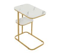 HOMEONENIC Table basse 50 x 30 x 58 cm - Table d'appoint mobile rectangulaire avec espace de rangement à 2 niveaux - Table basse pour salon, bureau (doré + blanc)