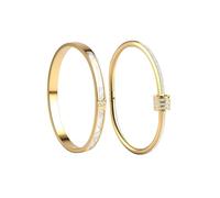 HOMEPAC Lot de 2 bracelets joncs en or 18 carats pour femme, ensemble de bijoux empilables en oxyde de zirconium