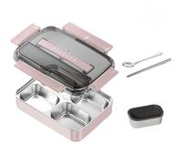 Homeponnew Boîte à lunch 4 compartiments en acier inoxydable avec récipient à soupe et ustensiles, design de rétention de chaleur pour bureau, école et extérieur Rose