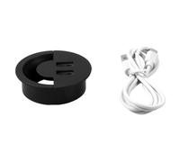 Homeponnew Cache-câble rond avec 2 ports USB pour bureau, organiseur de câbles en noir, tailles 50 mm/60 mm/80 mm, gestion des fils en plastique ABS pour bureau et maison