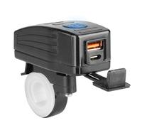 Homeponnew Chargeur USB 12 V-24 V pour moto pour guidon ou rétroviseur - 30 W + 18 W double sortie, IP65 résistant à la poussière et à la pluie, boîtier en ABS, affichage voltmètre LED rouge/bleu/vert