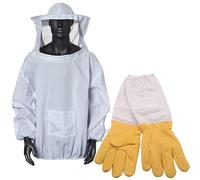 Homeponnew Costume d'apiculteur professionnel avec veste à capuche imperméable et respirant Blanc Ensemble de vêtements de protection avec gants en peau de chèvre