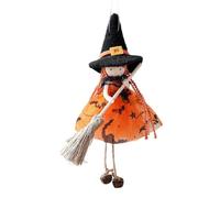Homeponnew Décorations de sorcière d'Halloween avec balai, 20 x 12 cm, décoration à suspendre en tissu pour Halloween et Noël, vert/orange/violet/noir