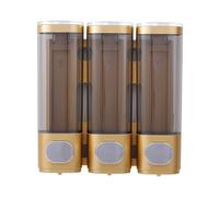 Homeponnew Distributeur de savon mural à pompe avec 3 chambres et capacité de 300 ml pour gel douche, shampooing, après-shampoing, blanc (doré)