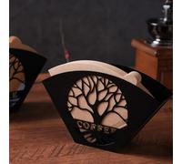 Homeponnew Élégant porte-filtre à café avec décoration d'arbre de vie, rangement de cuisine en fer noir pour serviettes en papier, filtres et capsules, 18 x 11 x 6,5 cm (noir)