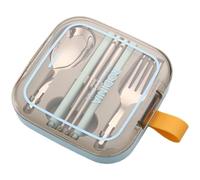 Homeponnew Ensemble de couverts portable en acier inoxydable avec cuillère, fourchette et baguettes dans une boîte de rangement pliable pour voyage, bureau, camping et pique-nique Bleu lac