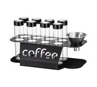 Homeponnew Ensemble de rangement pour grains de café à dose unique avec 8 tubes en verre, valve d'échappement, présentoir en métal et entonnoir pour l'organisation du comptoir de cuisine