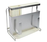 Homeponnew Étagère de comptoir de cuisine en acier inoxydable avec plateau de vidange et tapis antidérapant pour cuillères, fourchettes, baguettes, planches à découper et couvercles de casseroles
