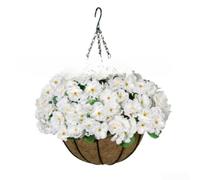 Homeponnew Géranium artificiel à suspendre - Fleurs artificielles résistantes aux UV pour terrasse, jardin, balcon, décoration réaliste de 45 cm en blanc/rose/rouge/jaune/orange, sans entretien (blanc