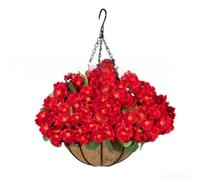 Homeponnew Géranium artificiel à suspendre - Fleurs artificielles résistantes aux UV pour terrasse, jardin, balcon, décoration réaliste de 45 cm en blanc/rose/rouge/jaune/orange, sans entretien (rouge