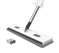 Homeponnew Grande serpillère plate avec tête rotative à 360° et poignée réglable en acier inoxydable pour carrelage, bois dur et fenêtres Blanc