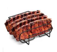 Homeponnew Grille à nervures en acier inoxydable anti-adhésif pour barbecue, rôtissage au four et friteuse à air, support portable pour côtes de bœuf, poulet et steaks, noir