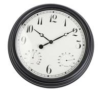 Homeponnew Horloge d'extérieur avec thermomètre et hygromètre, grand cadran lisible, mécanisme silencieux sans tic-tac, joint en caoutchouc étanche, cadre antirouille pour terrasse, piscine, jardin