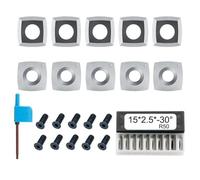Homeponnew Insert carré en carbure 15 x 15 x 2,5 mm Angle de coupe 30° Rayon R50 4 bords indexables pour le travail du bois Outils de tour et rabots