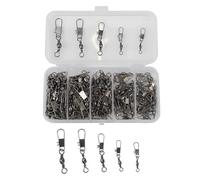 Homeponnew Lot de 100 émerillons avec goupille pour la pêche, connecteurs pivotants à roulement à billes, crochet en acier inoxydable pour eau salée et eau douce, boîte en plastique réutilisable, 2# 4