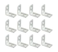 Homeponnew Lot de 12 équerres métalliques en forme de L à angle droit - 15 x 25 x 25 mm - Support d'étagère en fer argenté pour mur, tiroir, angle, bibliothèque, cuisine et jardin