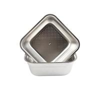 Homeponnew Lot de 2 bacs carrés d'évacuation en acier inoxydable avec fond plat et plaque filtrante carrée perforée pour cuisine, salle de bain et applications de drainage industriel, 28,8 x 26 x 11,6