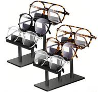 Homeponnew Lot de 2 présentoirs à lunettes de soleil en acrylique à 3 niveaux - Organiseur robuste pour la maison, le bureau ou la vente au détail, transparent/noir (trois niveaux noirs)