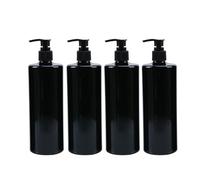 Homeponnew Lot de 4 flacons à pompe rechargeables de 500 ml pour distributeurs de shampooing, lotion et savon liquide, en plastique PET, anti-fuite, noir