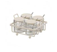 Homeponnew Lot de 4 pots à condiments avec couvercles et cuillères - 255 ml - Boîte d'assaisonnement en métal et plastique pour comptoir de cuisine, maison ou café