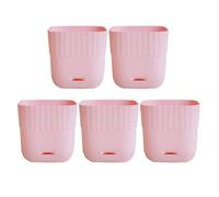 Homeponnew Lot de 5 pots de fleurs carrés avec trous de drainage et soucoupes de raccordement en résine pour intérieur, hauteur 12 cm, blanc/vert/bleu/rose (rose)
