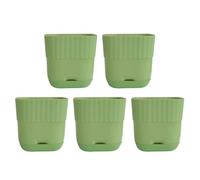 Homeponnew Lot de 5 pots de fleurs carrés en résine avec trous de drainage et soucoupes de raccordement, hauteur 12 cm, blanc/vert/bleu/rose (vert)