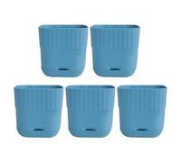 Homeponnew Lot de 5 pots de fleurs carrés en résine avec trous de drainage et soucoupes de raccordement, hauteur 12 cm, blanc/vert/bleu/rose (bleu)