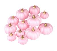 Homeponnew Lot de 6/12 citrouilles roses en mousse - Mini décoration d'automne artificielle de 5,8 à 9,4 cm pour Halloween/Thanksgiving (peindre, rainures réalistes) (12 pièces)