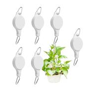 Homeponnew Lot de 6 poulies rétractables pour plantes - Hauteur réglable - Pour pots de fleurs suspendus - Poulie en plastique blanc avec mousqueton et corde en nylon - 21 x 7,5 cm