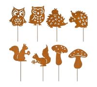 Homeponnew Lot de 8 piquets de jardin rouillés en forme de silhouette d'animal en fer, décoration extérieure pour l'automne, la terrasse et la allée