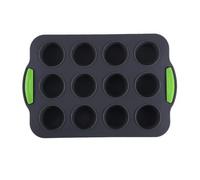 Homeponnew Moule à muffins en silicone avec poignée, 12 trous, anti-adhésif, pour cupcakes, morsures d'œufs et tartes, facile à nettoyer et passe au lave-vaisselle, gris/vert/beige gris