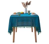 Homeponnew Nappe rectangulaire pour table de salle à manger et table basse, avec pompons, résistante à l'huile et à la poussière, bleu marine, 150 x 260 cm avec araignée