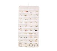 Homeponnew Organiseur de bijoux double face à 80 poches avec cintre rotatif à 360° pour boucles d'oreilles, bracelets et bagues - Gris