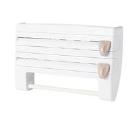 Homeponnew Organiseur de film 3 en 1 avec cutter, distributeur de papier d'aluminium et porte-serviettes en papier pour tiroir de cuisine, design peu encombrant, fabriqué en plastique ABS (blanc)