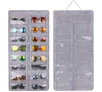 Homeponnew Organiseur de lunettes de soleil à suspendre avec 16 compartiments, sac de rangement pliable en feutre PVC pour montage mural ou de porte, accessoire d'organisation de la maison, gris peu