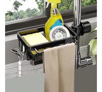 Homeponnew Organiseur d'évier de cuisine multifonction sans perçage, étagère de rangement durable en aluminium pour robinet et étagère pour éponges et serviettes, noir, gauche