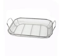 Homeponnew Panier multifonction carré en acier inoxydable pour cuisine et barbecue, 42,5 x 28 x 10,5 cm, bac de drainage pour fruits et légumes avec poignée